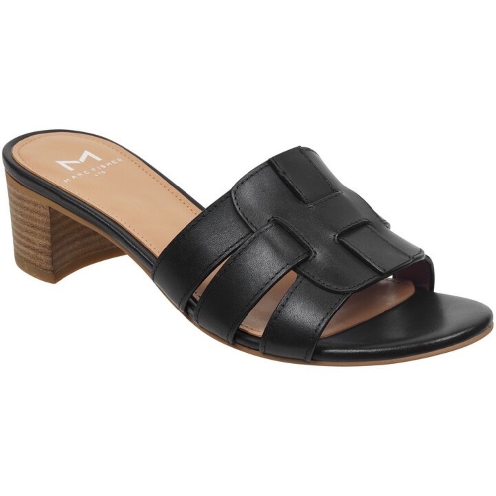Marc Fisher Debora Slide Sandal Black Leather 9.5
